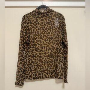 Abercrombie Mock Neck Mesh Leopard Top - L - NWT